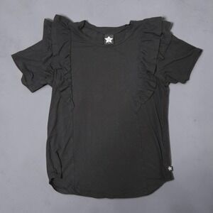 Pixie Lane KT7138 Ruffle Trim Short Sleeve Tee Rayon Black Size 8 Girls Casual